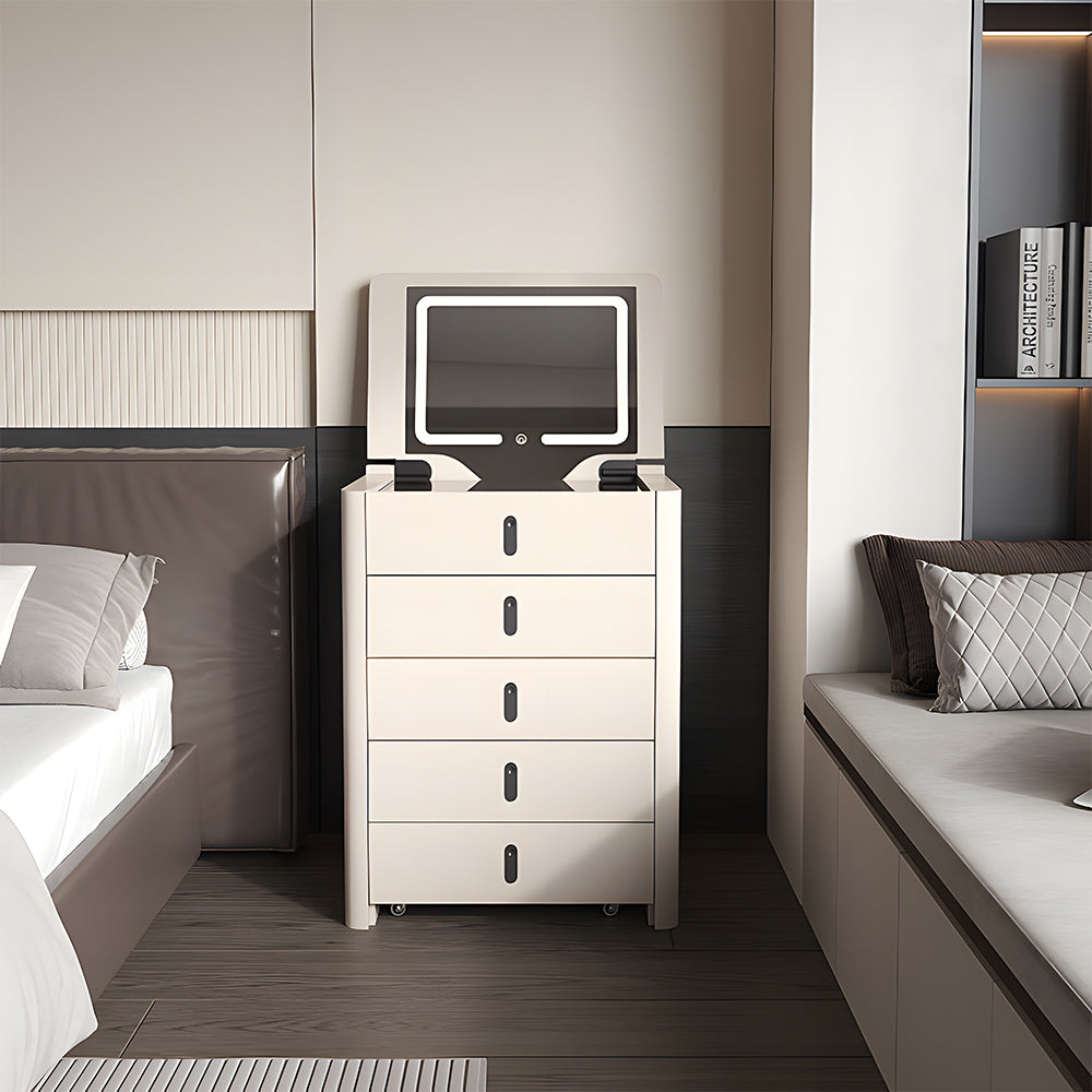 Modern Compact Vanity Desk with Flip Top Mirror Storage Drawers Makeup Cabinet