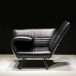 Load image into Gallery viewer, Modern Sculptural Leather Lounge Chair Adjustable Armrest Accent Chair with Metal Legs Contemporary Artistic Seating
