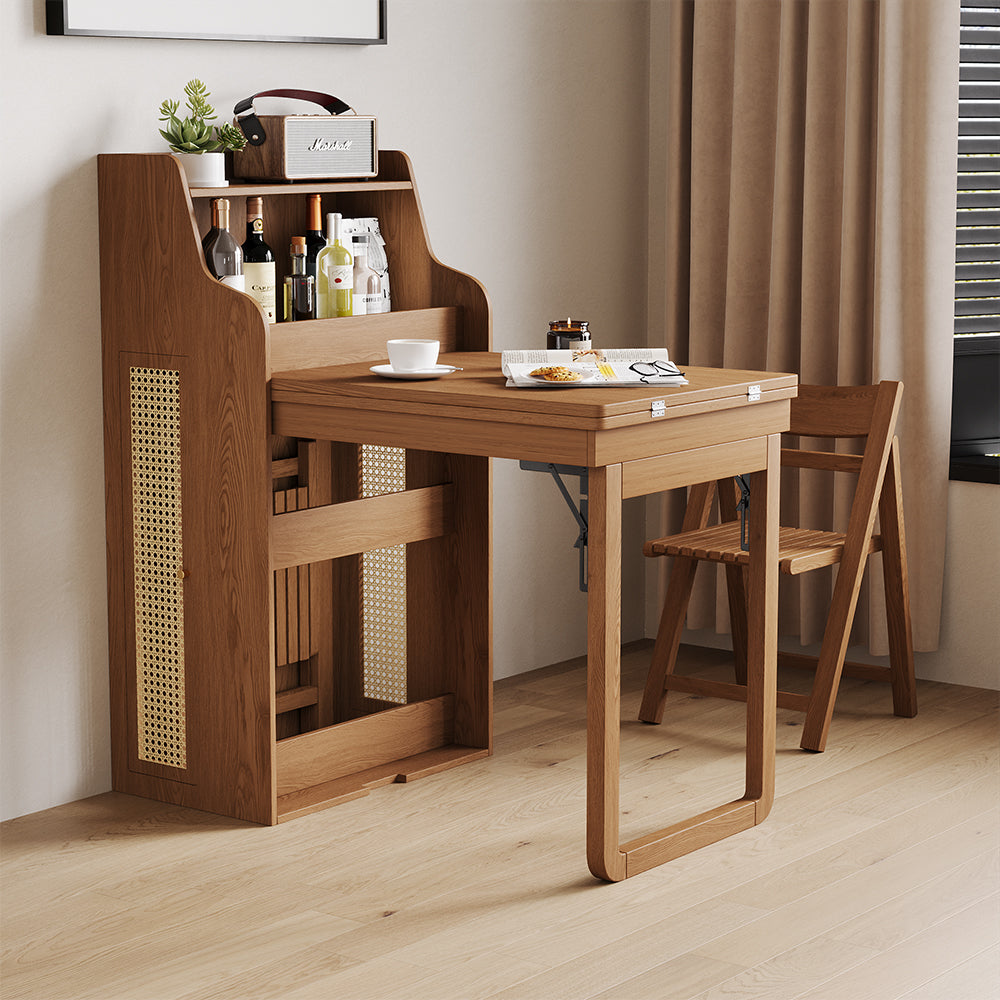 69" Rattan Cabinet Murphy Dining Table Set with USB Charging