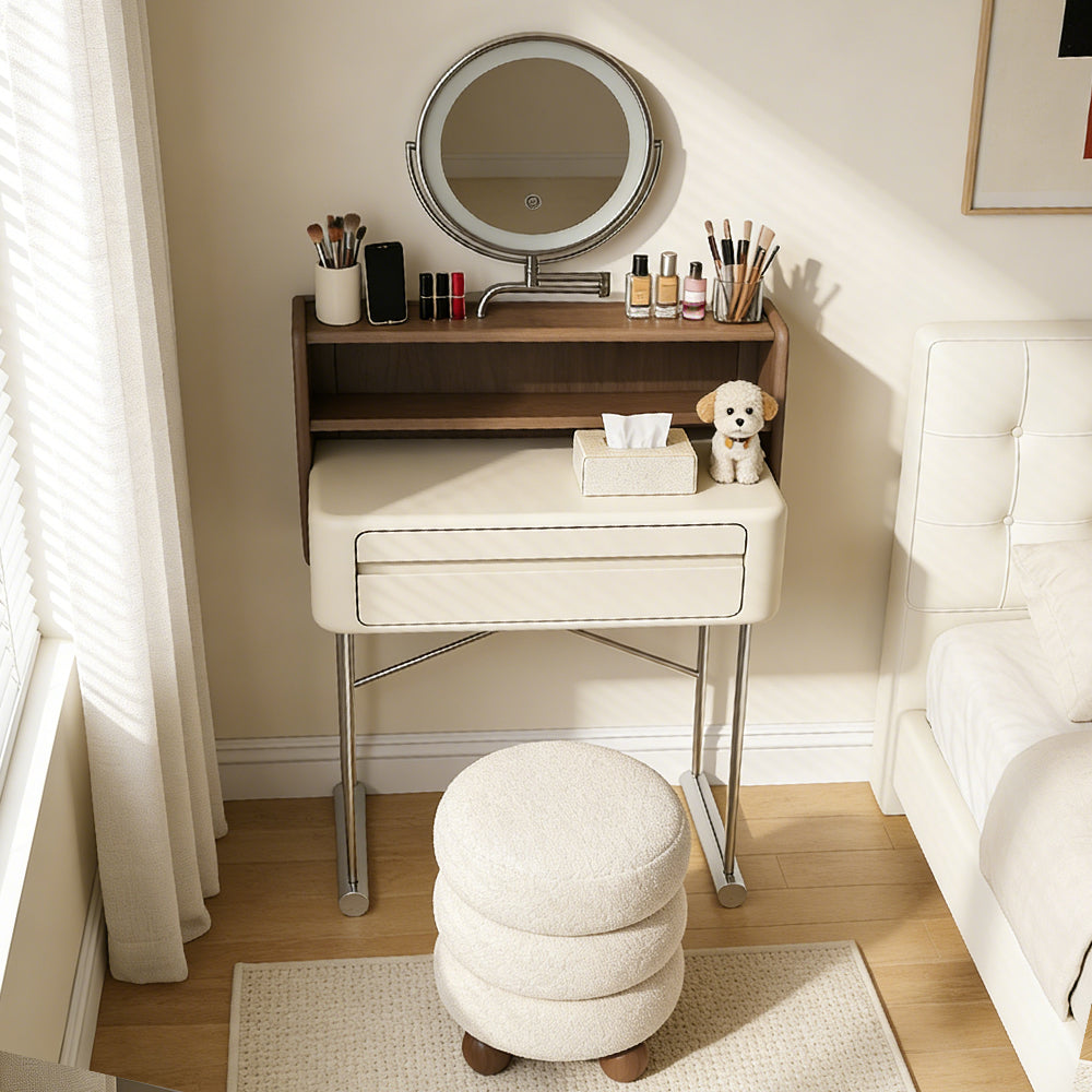 Luxury White Makeup Vanity Modern Compact Table with LED Mirror