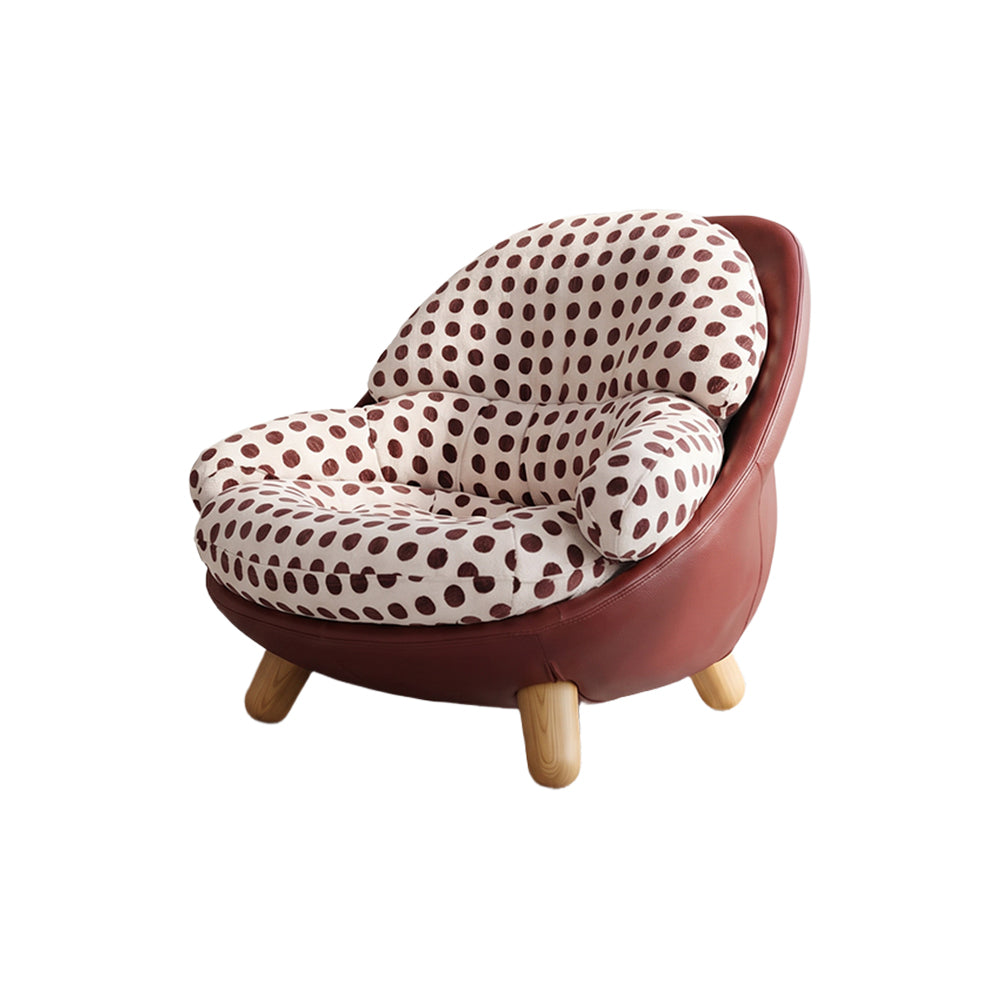 Modern Polka Dot Lounge Chair with Rounded Cushion & Wood Legs