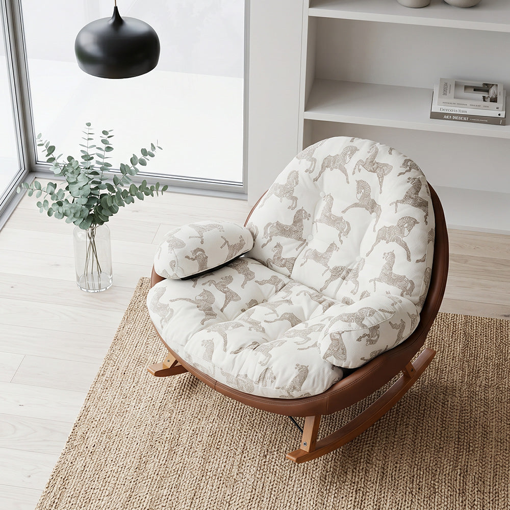 Cozy Printed Rocking Lounge Chair with Wraparound Back and Plush Cushion