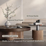 Load image into Gallery viewer, Modern Round Coffee Table Set with Sculptural Base &amp; Glass Accent Side Table Luxury Contemporary Living Room Furniture
