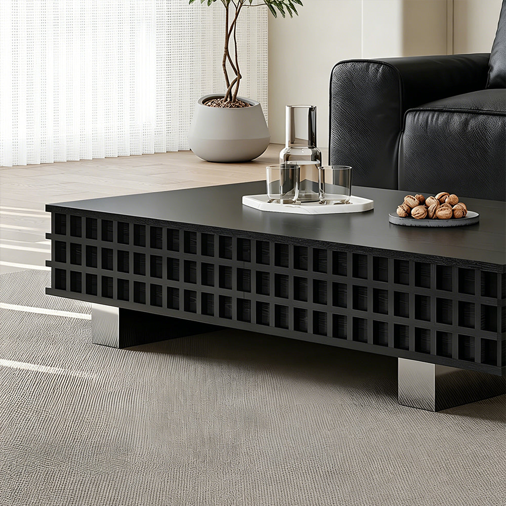 55.1" Modern Black Coffee Table with Storage Drawers Wooden Center Table Minimalist Living Room Furniture