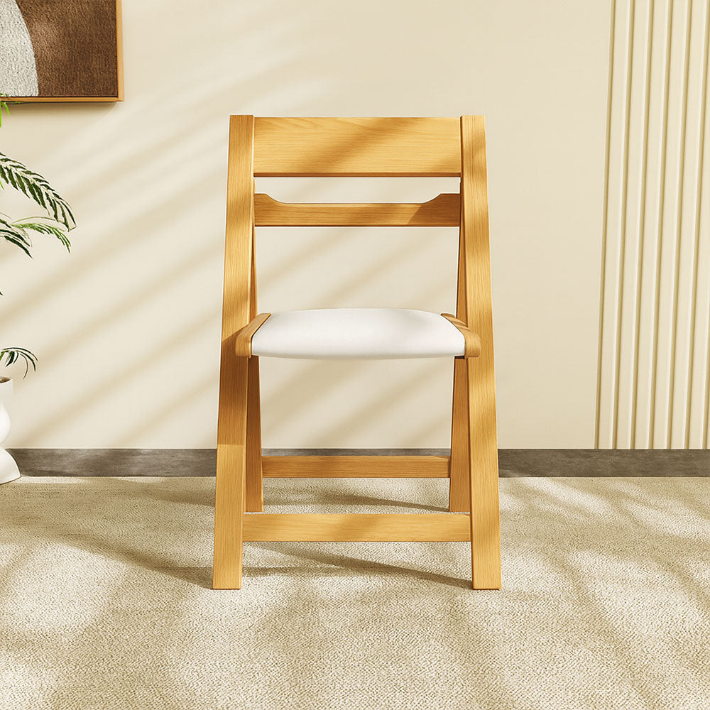 4PCS Folding Chair Solid Wood with Black Leather Seat Space-Saving Durable Elegant Design