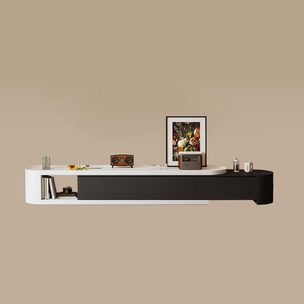 Modern Extendable TV Cabinet with Rounded Edges 3-Drawer Storage