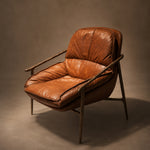 Load image into Gallery viewer, Vintage Leather Lounge Chair Mid Century Accent Chair with Wrought Iron Fram
