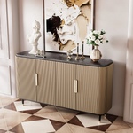 Load image into Gallery viewer, Modern Luxury Dining Set S-Shaped Walnut Base Marble-Effect Table × Gray &amp; Gold Sideboard
