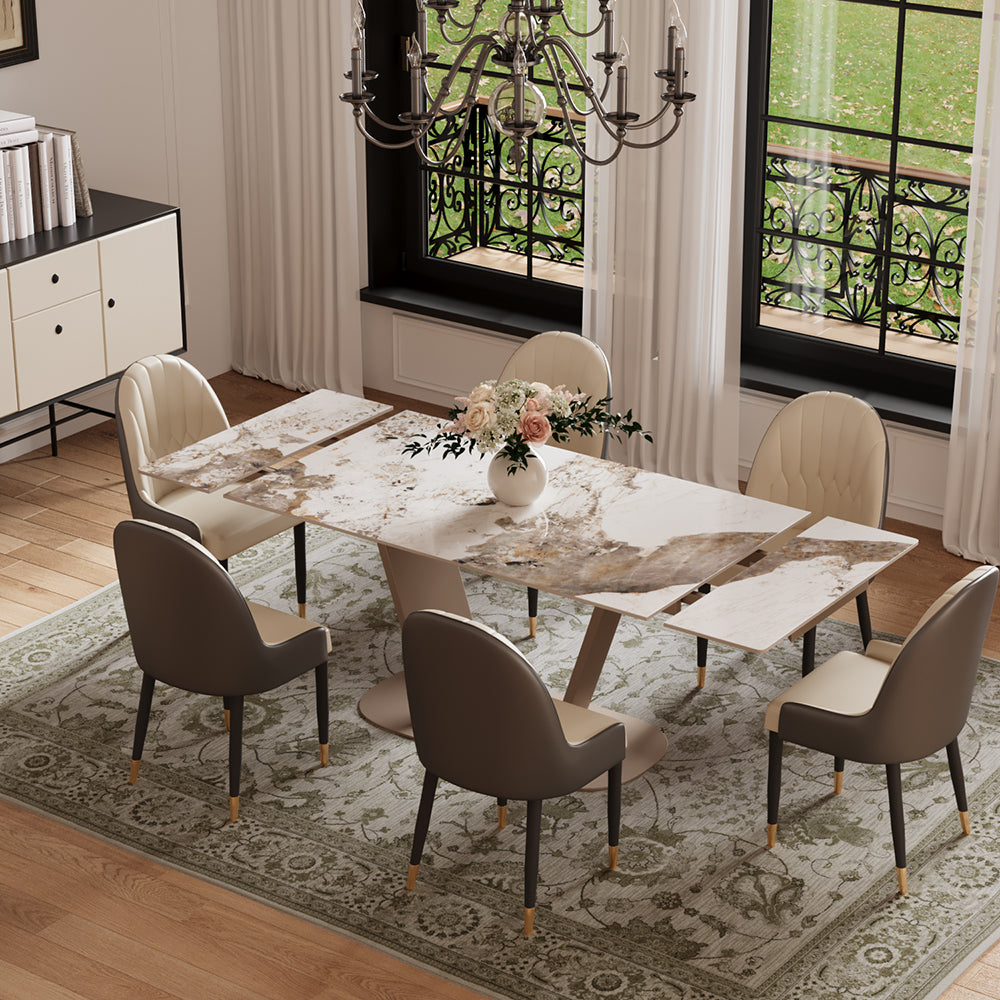 58"-81" Extendable Dining Table with Modern Patterned Stone Top