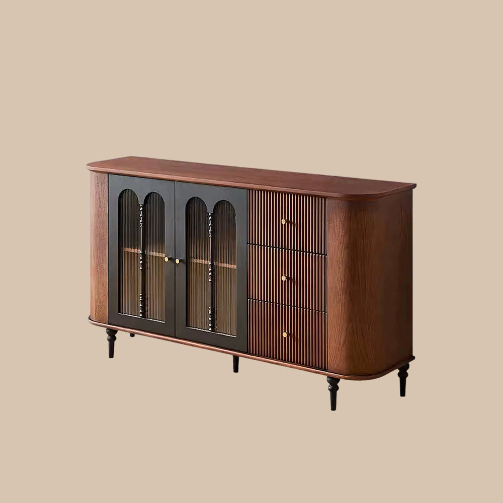 62.9'' Sideboard Buffet Cabinet Retro Modern Design Textured Glass Doors Ample Storage Space