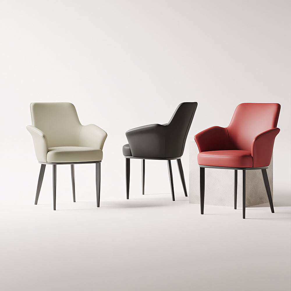 Modern Faux Leather Dining Chair with Curved Armrests and Metal Legs 1 Piece