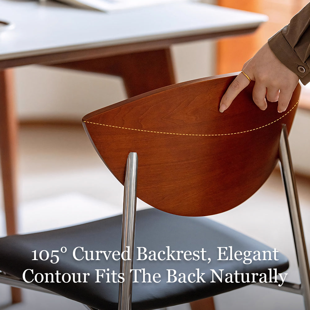 Modern Dining Chair with Stainless Steel Legs Faux Leather Upholstered Seat Ergonomic Wood Backrest for Dining Room