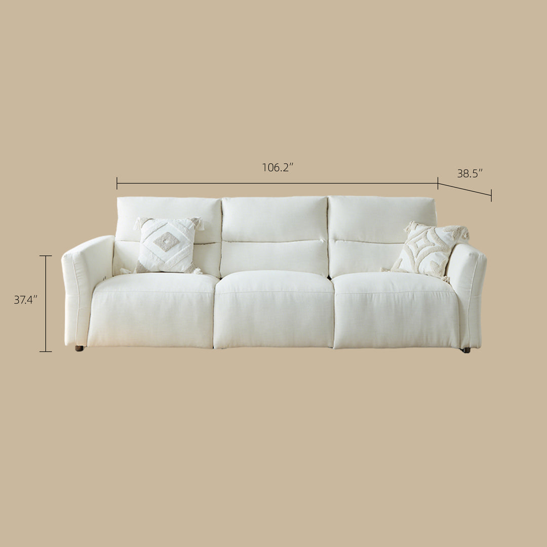 106.2'' Modern Electric Reclining Sofa Cream Fabric Power Sofa with Adjustable Footrest and Wide Armrests