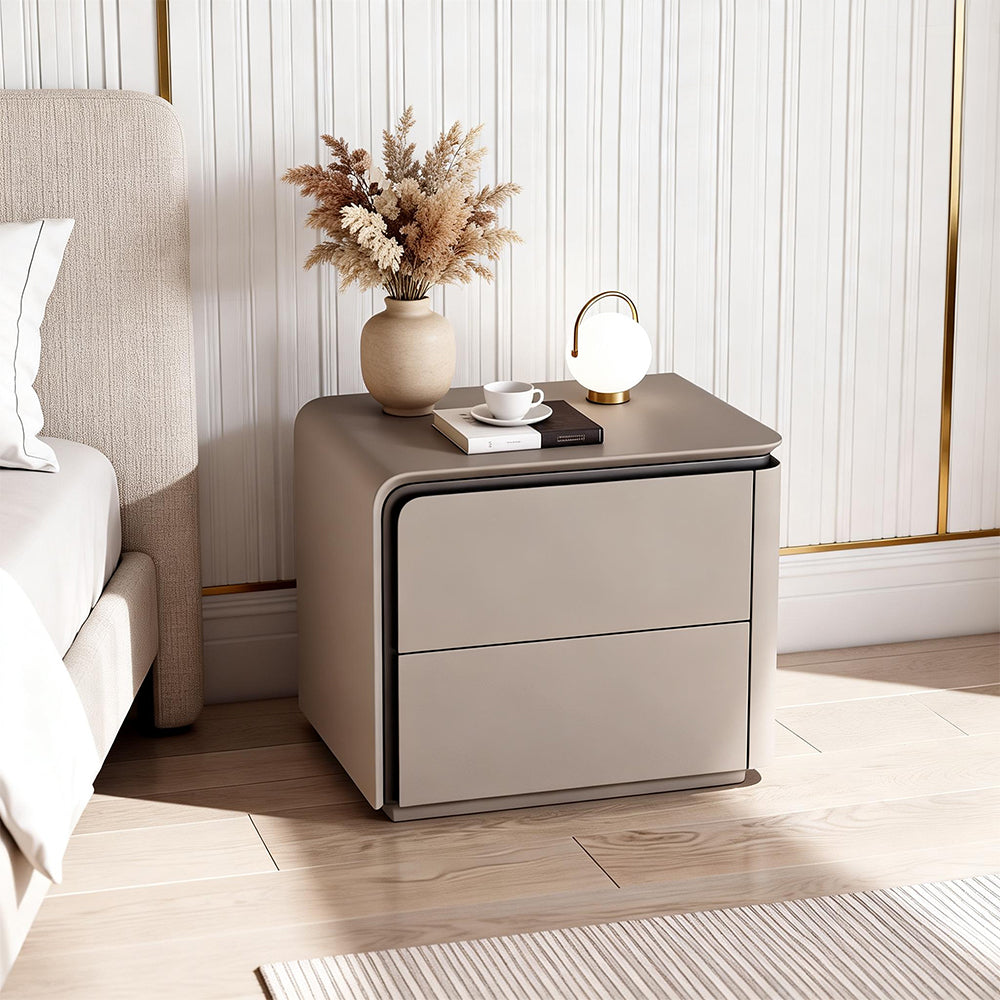 Modern Minimalist Bedside Table with Rounded Edges Two-Drawer Nightstand for Bedroom