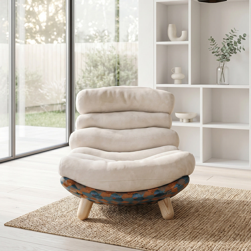 Modern Sculptural Lounge Chair with Plush Cushion and Solid Wood Legs