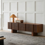 Load image into Gallery viewer, 78.7" Modern Walnut Slatted TV Stand Mid Century Media Console Cabinet
