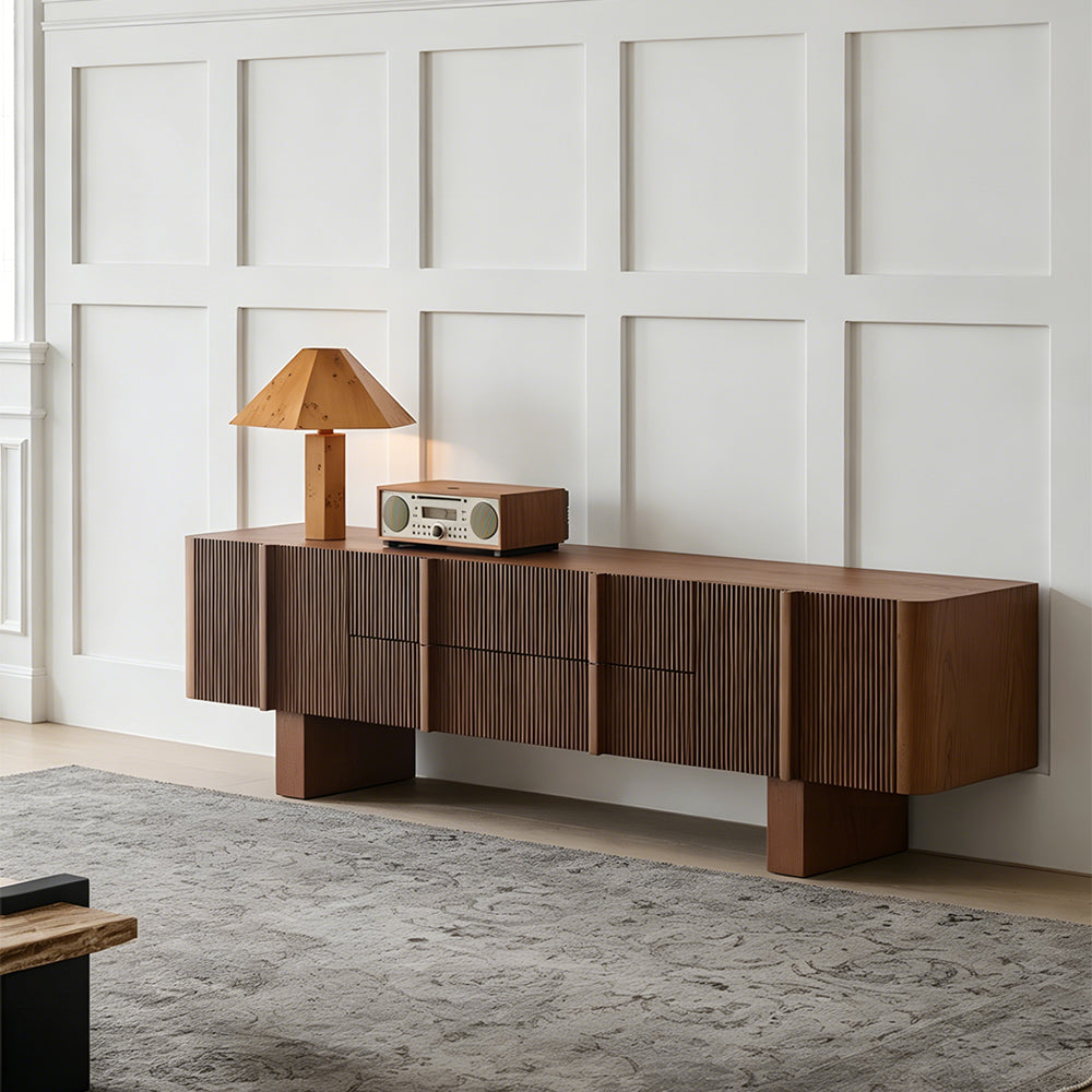 78.7" Modern Walnut Slatted TV Stand Mid Century Media Console Cabinet