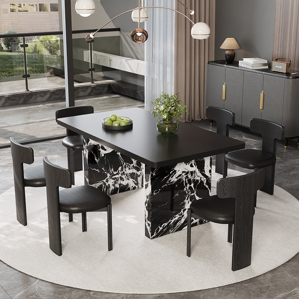 Modern Black Dining × Gray & Gold Sideboard Minimalist Luxury Dining Room Bundle