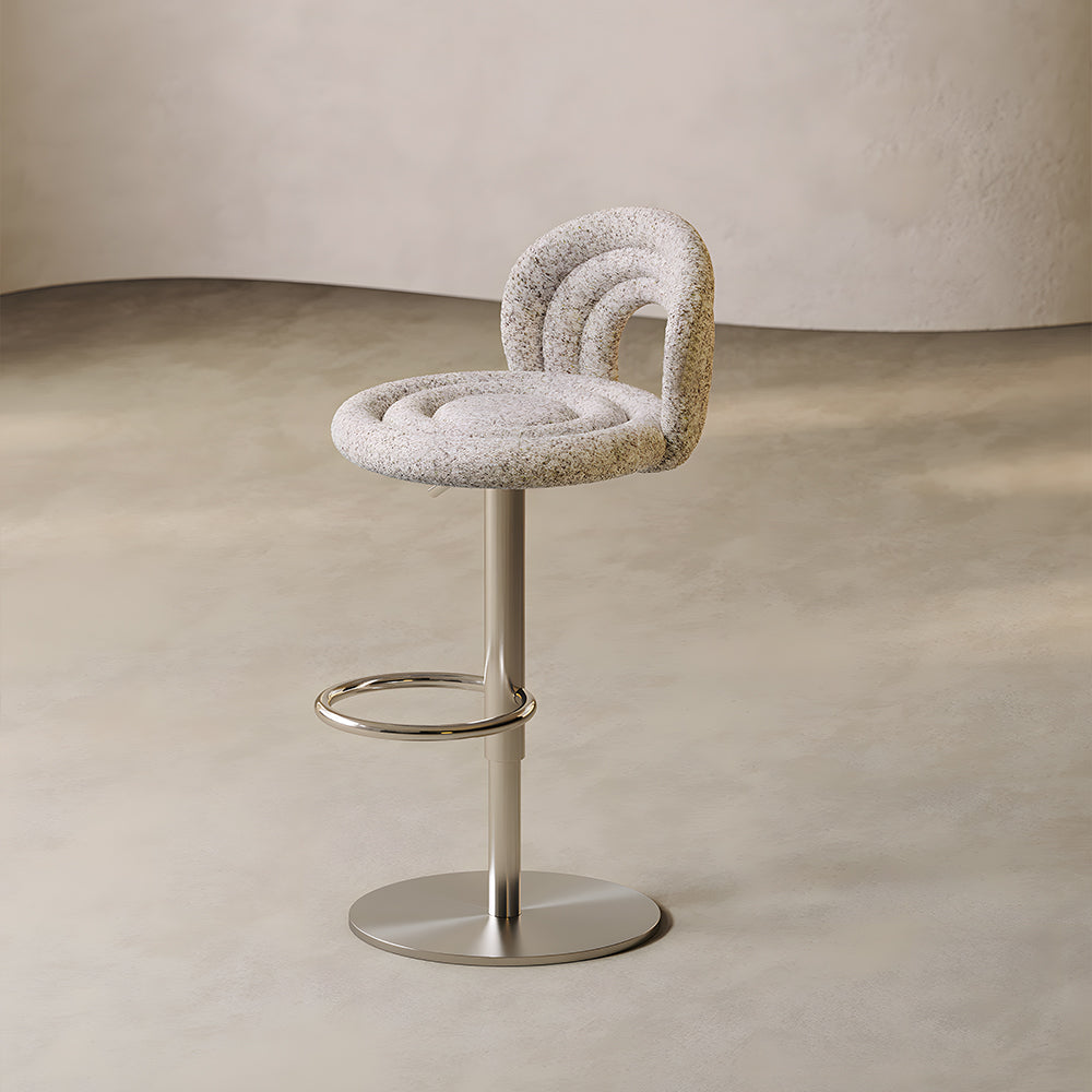 1 Piece Modern Boucle Adjustable Bar Stool with Sculptural Backrest and Stainless Steel Base