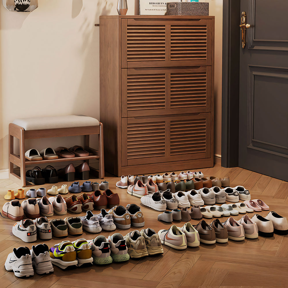 31.4'' Modern Wooden Flip-Door Shoe Cabinet Slim Space-Saving Entryway Storage Organizer