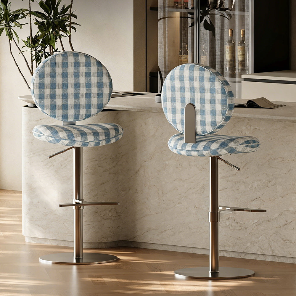 Modern Adjustable Swivel Bar Stool Green Polka Dot Upholstered Counter Chair 1 Piece