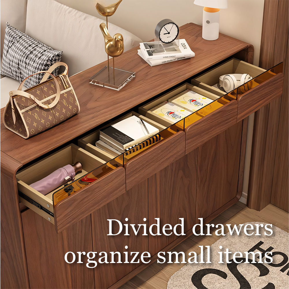 55.1''/62.9'' Modern Walnut Shoe Cabinet with Storage Drawers Large Capacity Entryway Organizer