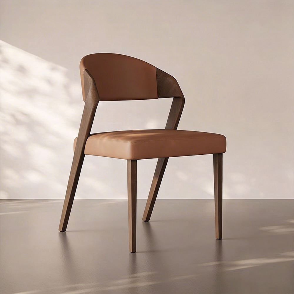 Modern Minimalist Dining Chair Set of 2 Elegant Cream Upholstery & Sculpted Wood Frame