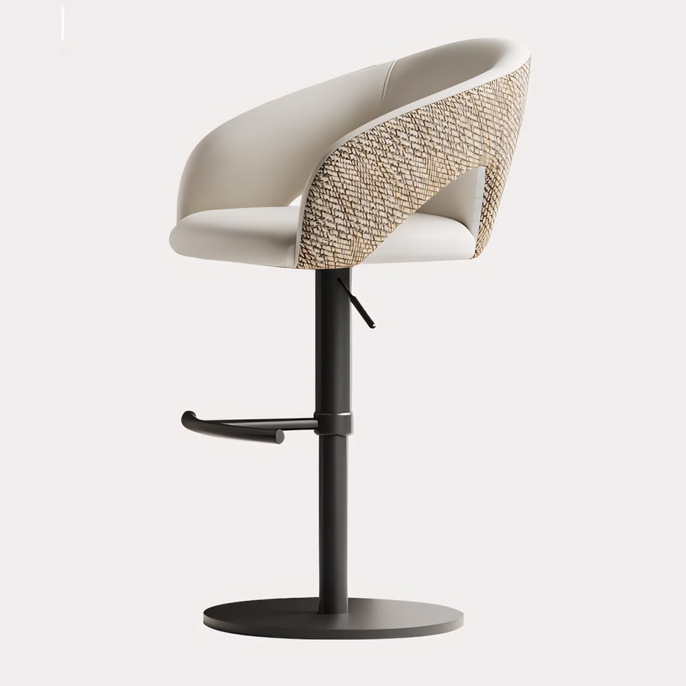 Modern Adjustable Swivel Bar Stool Faux Leather Seat Woven Back Counter Height Bar Chair with Metal Base 1 Piece