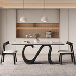 Load image into Gallery viewer, Creative S-shaped Walnut Base Round Dining Table with Marble Effect Surface
