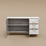 Load image into Gallery viewer, 62.4" Sleek Modern White and Gold Buffet Cabinet with Circular Accents
