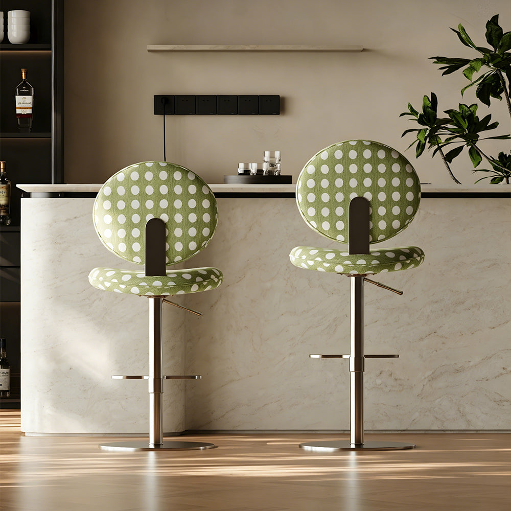 Modern Adjustable Swivel Bar Stool Green Polka Dot Upholstered Counter Chair 1 Piece