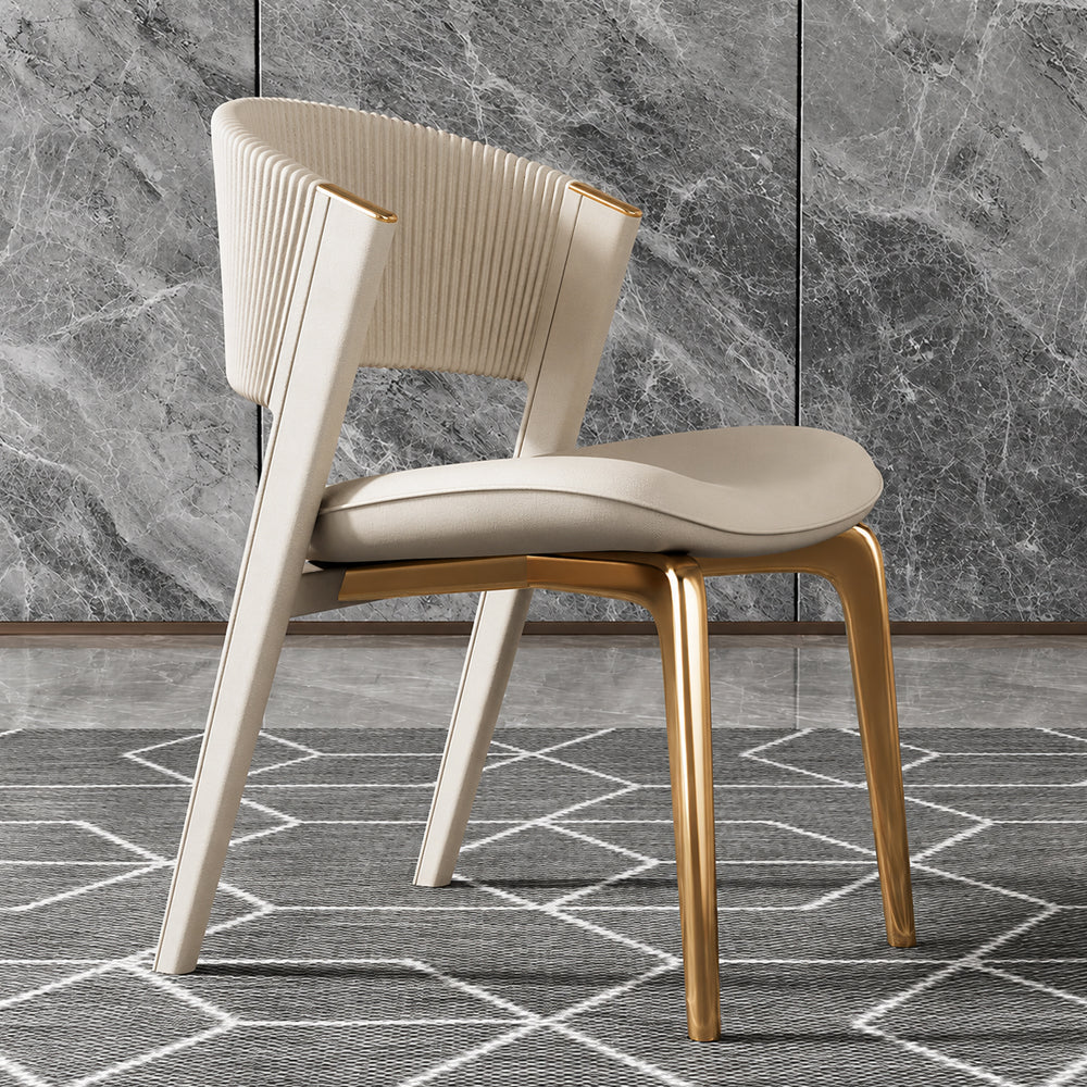 Modern Upholstered Dining Chair Set of 2 with Gold Metal Legs and Channel-Tufted Backrest