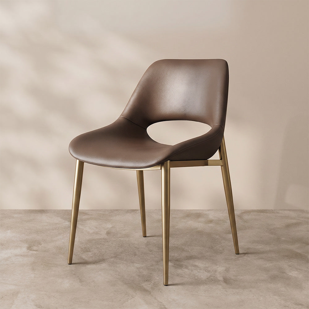 Modern Brown Dining Chair with Cutout Back and Gold Metal Legs 1 Piece