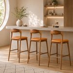 Load image into Gallery viewer, Modern Solid Wood Bar Stool with Curved Backrest Upholstered Counter Chair 1 Piece
