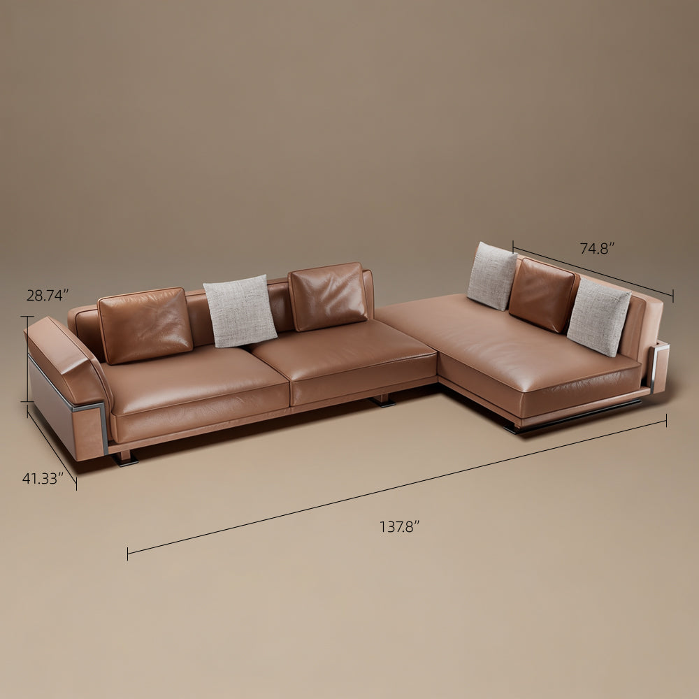 110" Modern 4-Seater Leather Sofa Luxury Comfort with High-Density Foam Solid Wood Frame & Brushed Stainless-Steel Accents