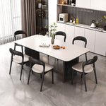 Load image into Gallery viewer, Modern Minimalist Dining Chair Faux Leather Seat Solid Wood Frame Black and Beige Accent Chair 1 Piece
