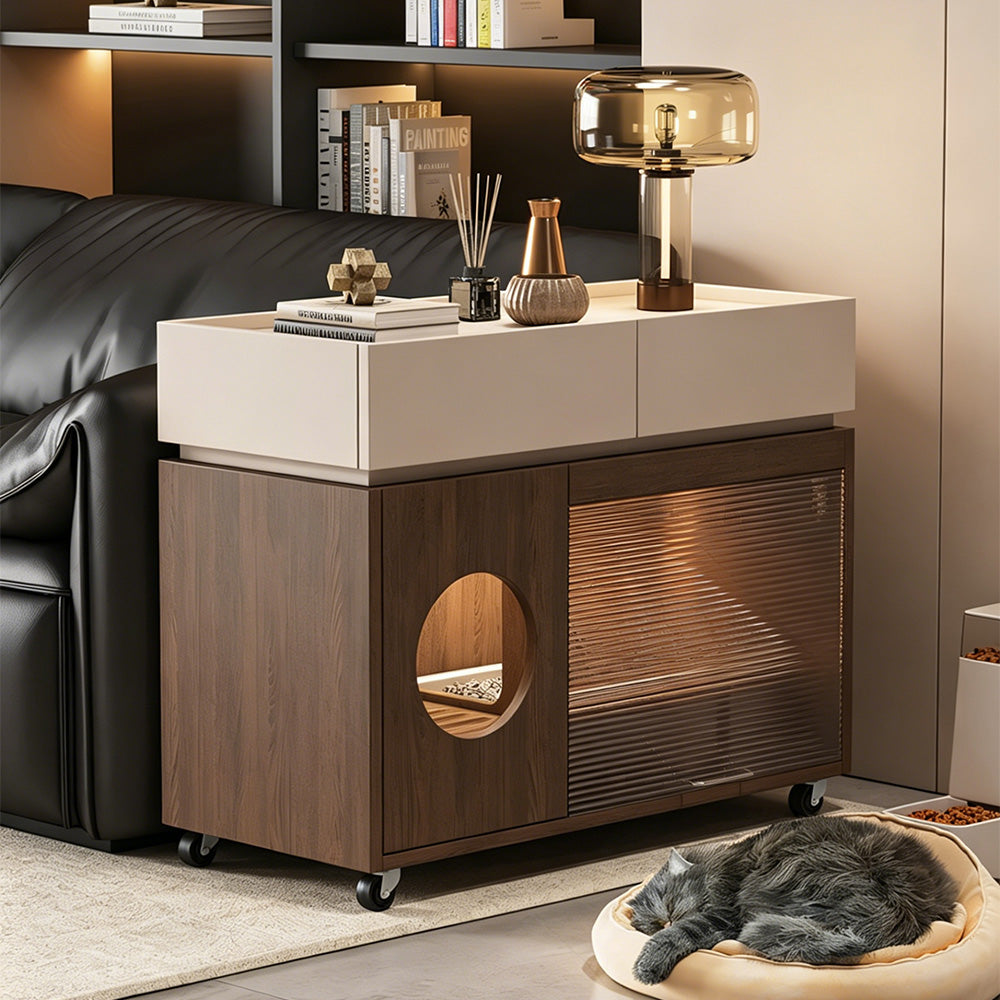 Modern Hidden Litter Box Cabinet Pet House End Table Storage Unit