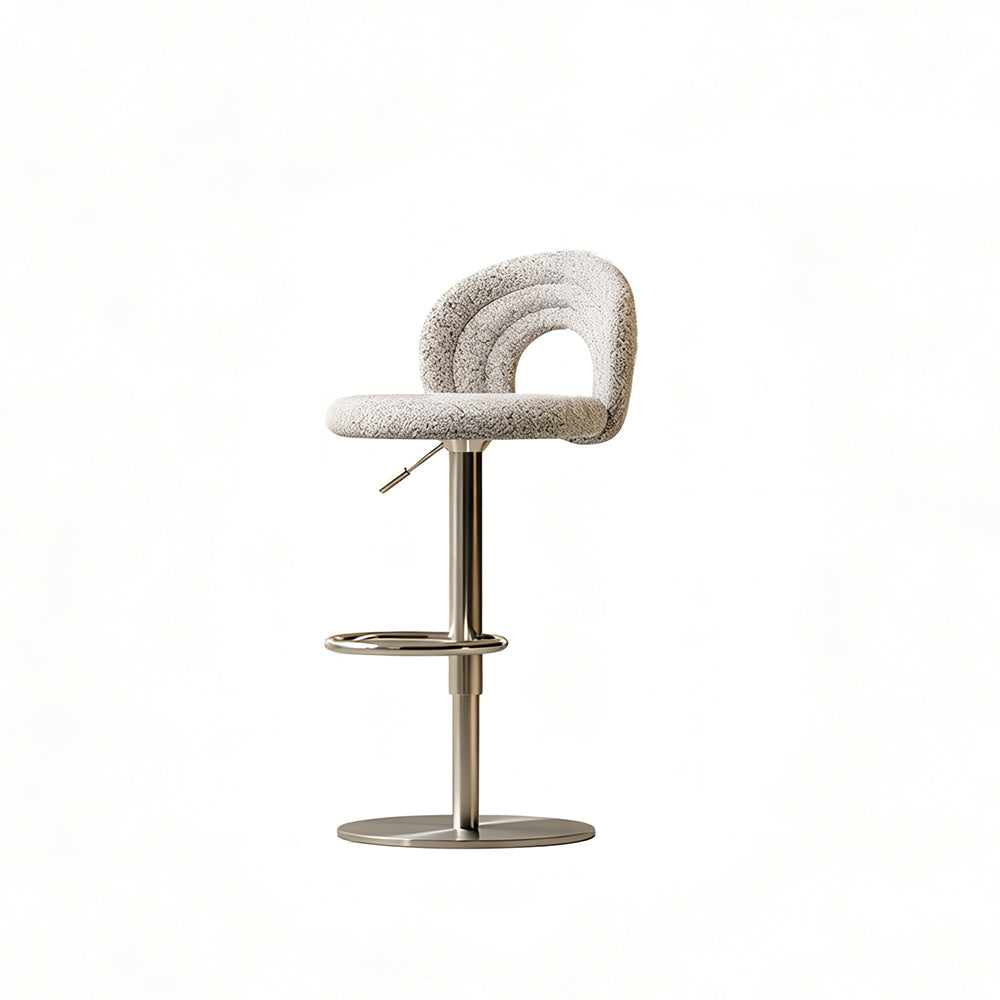 1 Piece Modern Boucle Adjustable Bar Stool with Sculptural Backrest and Stainless Steel Base