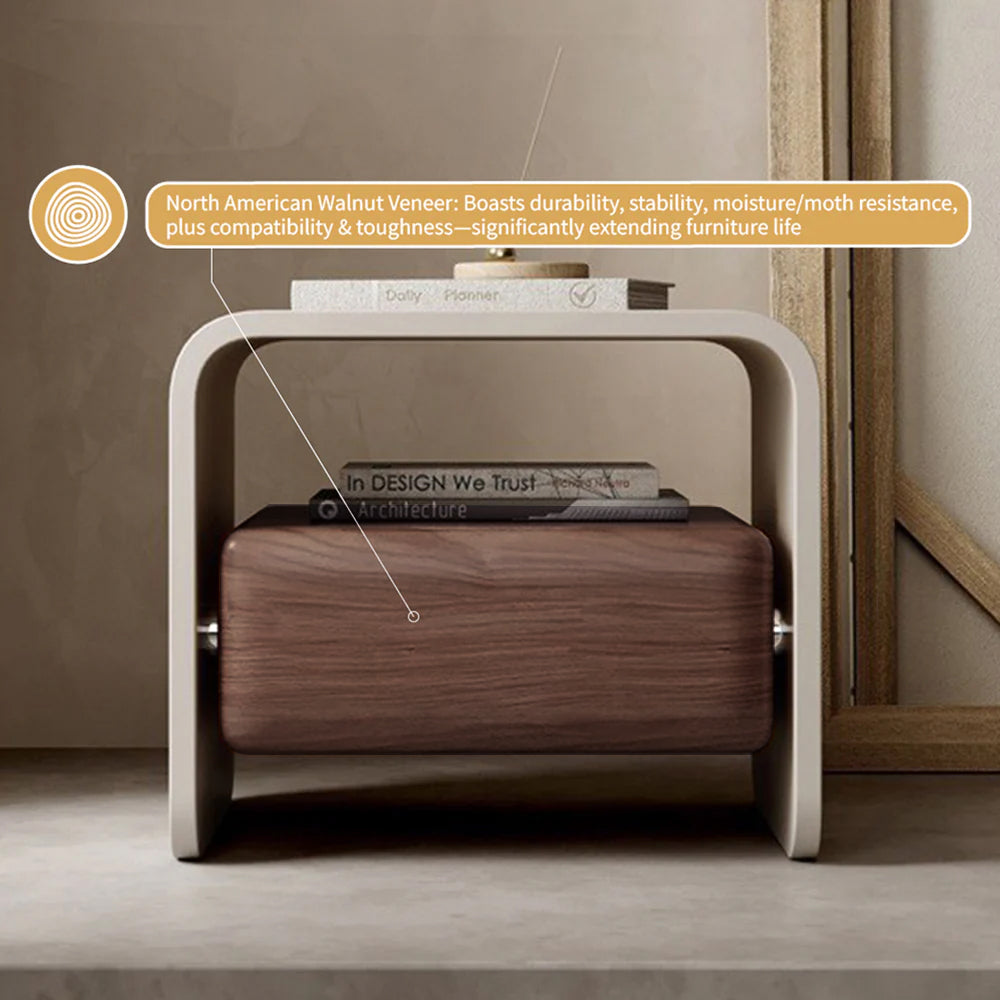 Sleek Modern Nightstand with Curved Edges Wooden Storage Drawer