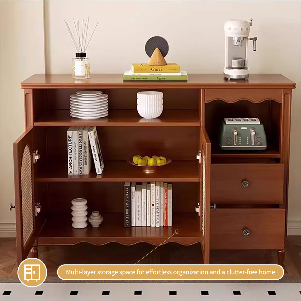 Walnut Sideboard with Rattan Arched Doors Ideal Storage Solution for Dining Room and Kitchen