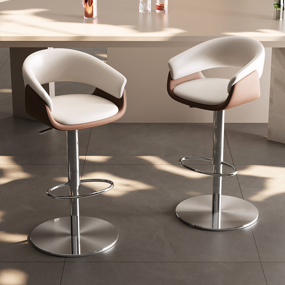 Modern Adjustable Swivel Bar Stool PU Leather Upholstered Counter Height Bar Chair with Stainless Steel Base 1 Piece