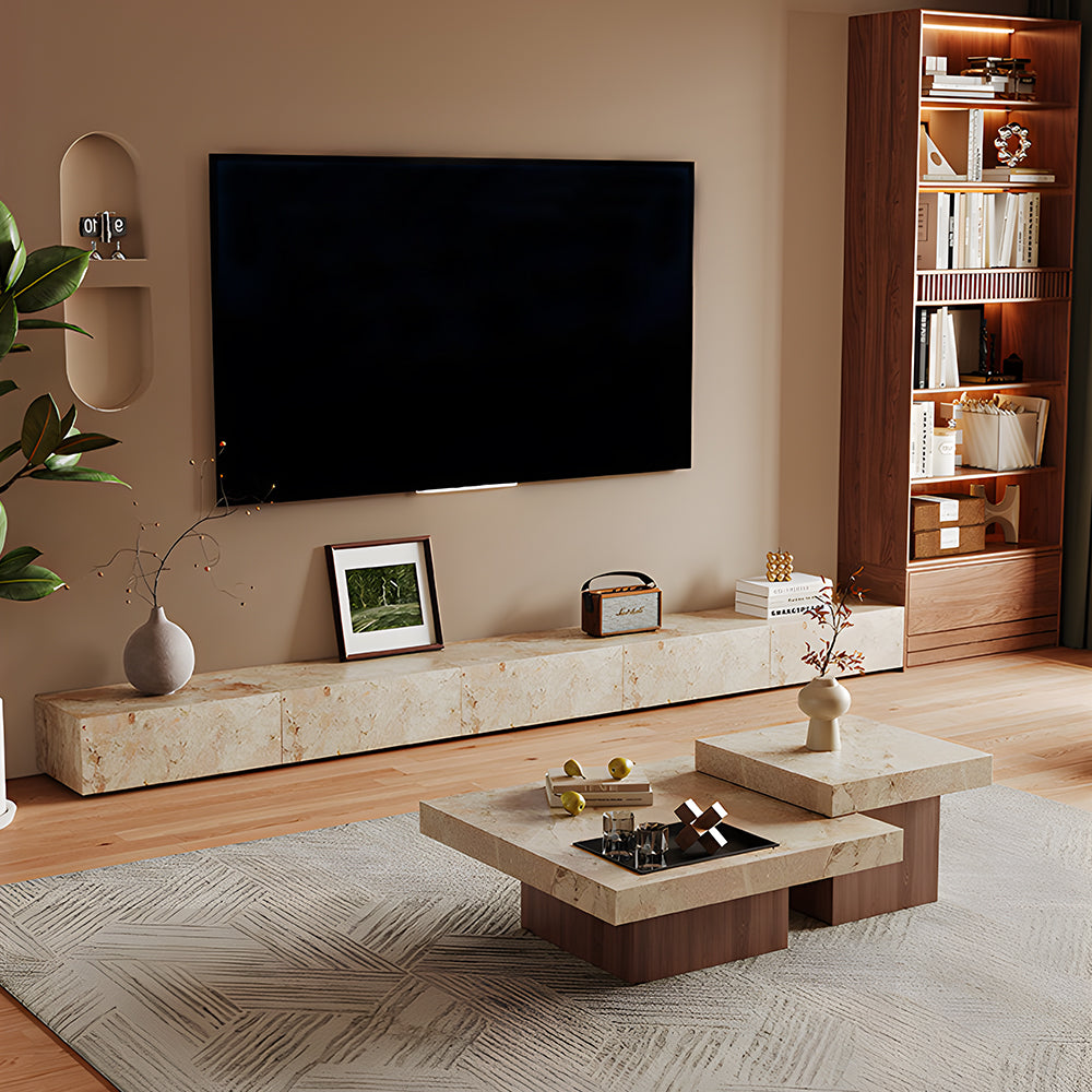 Modern Faux Marble Coffee Table Geometric Layered Center Table Contemporary Living Room Tea Table