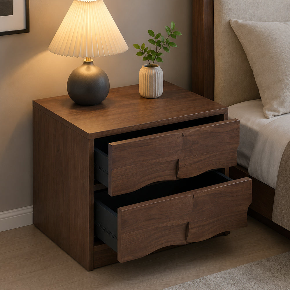Modern Solid Wood Nightstand with Sculpted Drawer Design