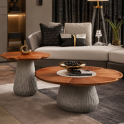Flower-Shaped Nesting Coffee Table Set with Wood Grain Top and Sculptural Pedestal Base