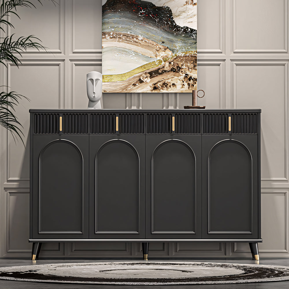 55.1" Modern Luxury Shoe Cabinet with Arched Panel Doors & Gold Accents Elegant Entryway Storage Sideboard