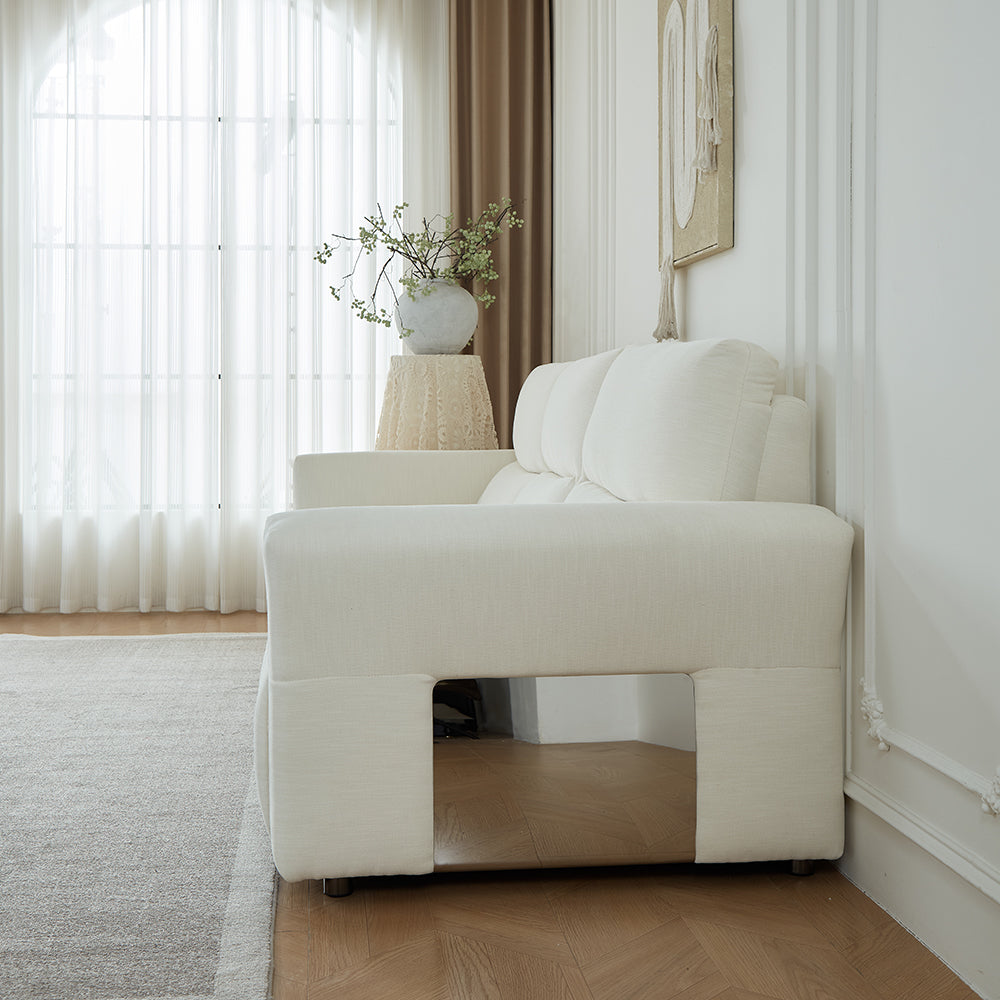 106.2'' Modern Electric Reclining Sofa Cream Fabric Power Sofa with Adjustable Footrest and Wide Armrests