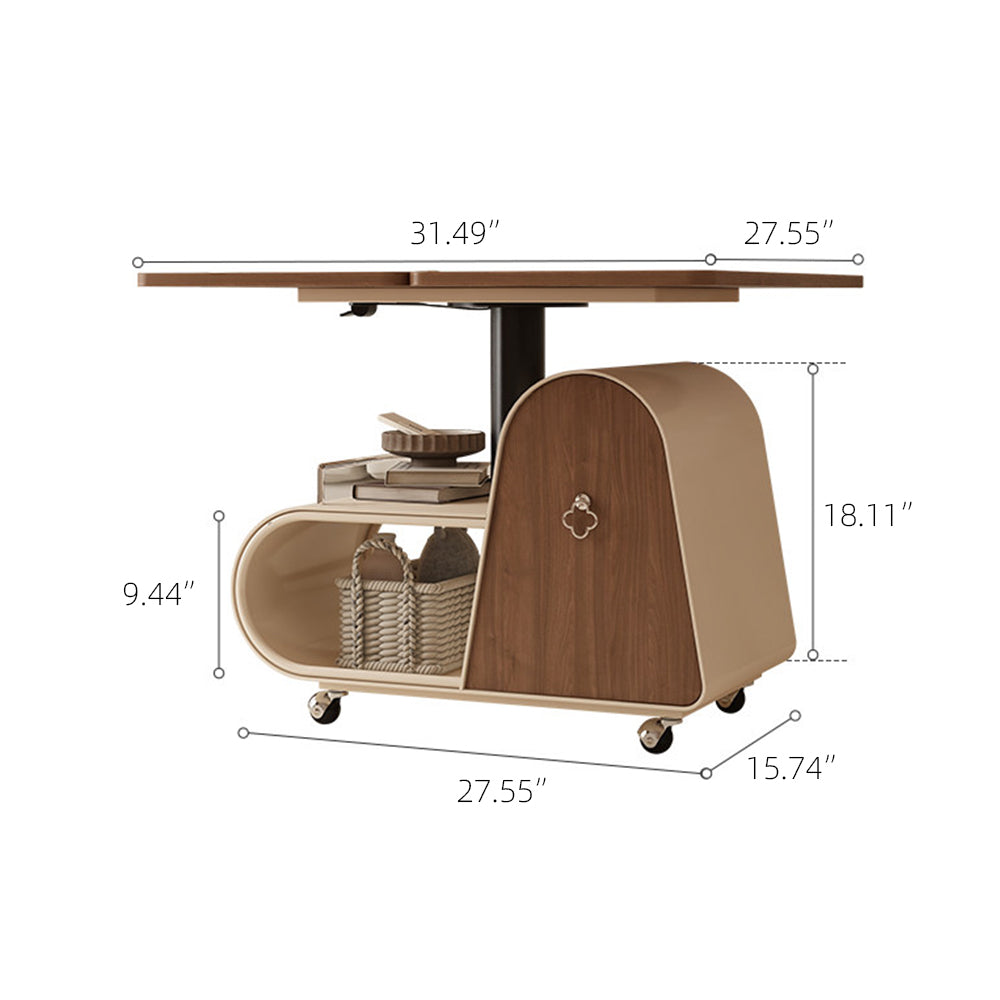 Modern Extendable Coffee Table with Walnut Finish Top and Hidden Storage Rolling Table