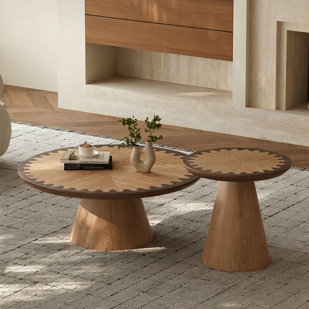 Modern Style Wooden Round Coffee Table Set for Living Room