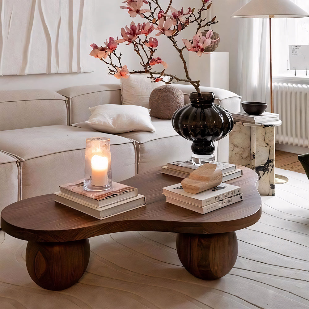Modern Organic Wooden Coffee Table with Sculptural Legs Contemporary Wood Accent Table for Living Room