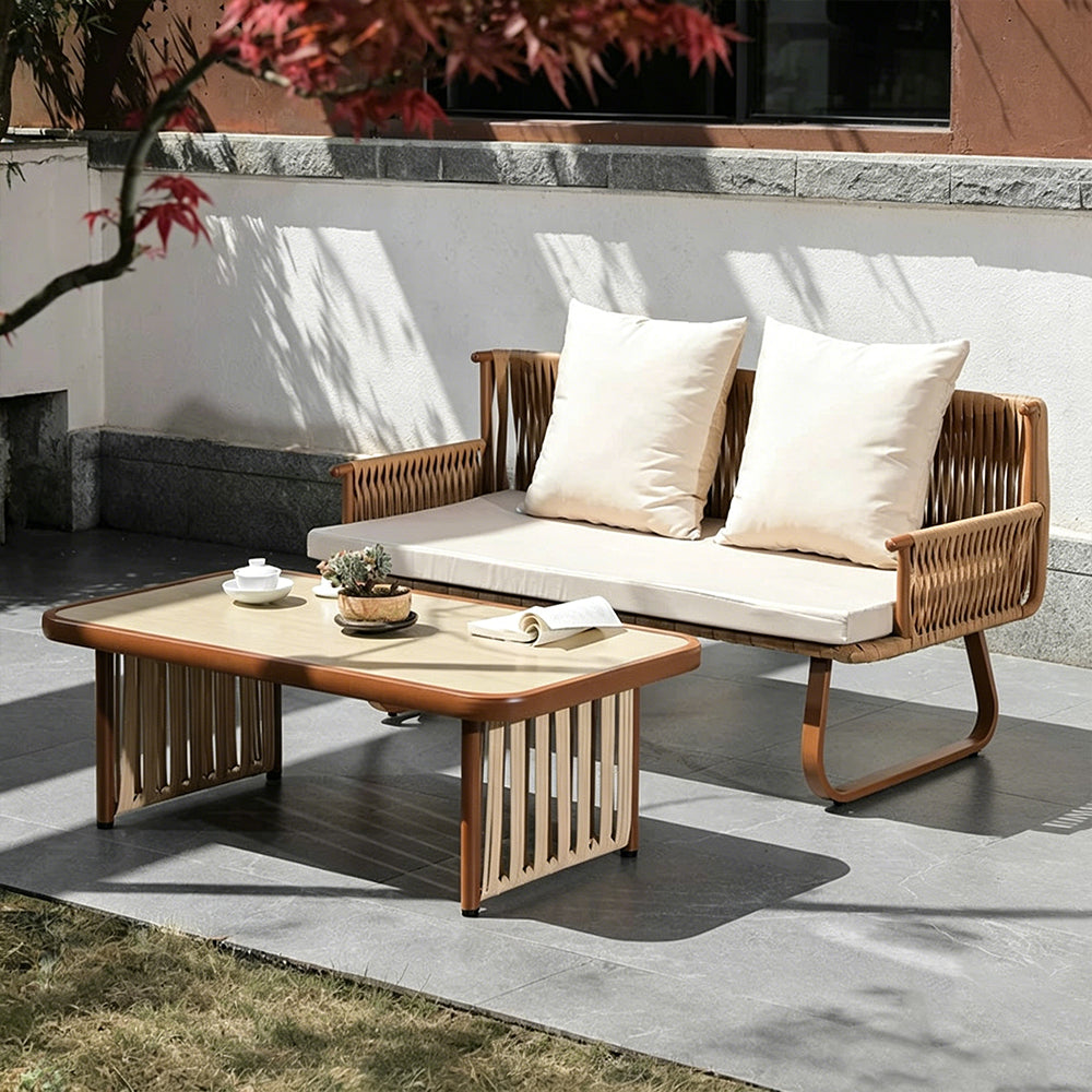 55.1" Outdoor PE Rattan Loveseat with Cushioned Seat and Pillow Backrest